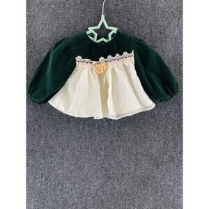 Vintage JOLENE Baby Girl Dress Shirt? Velvet Ruffled Lace Green Size 6/9 Mo.